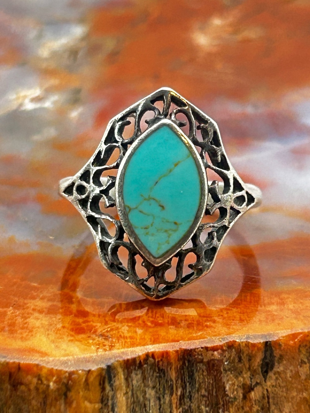 Sterling Silver Turquoise Ring - Size 6